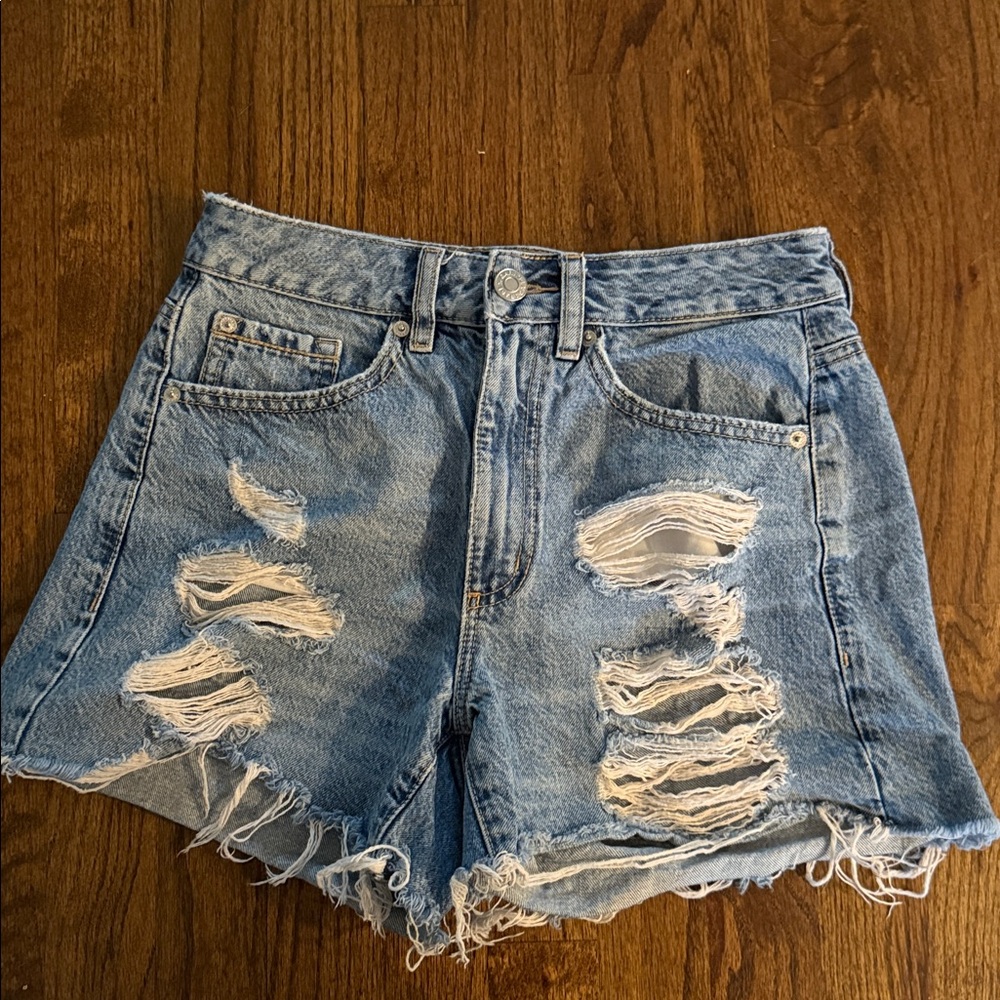 Garage Distressed Denim Mom Shorts